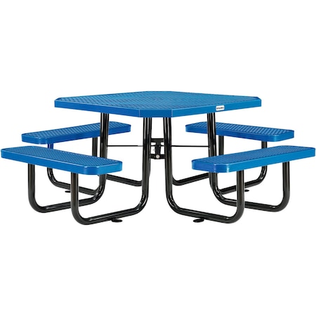 Global Industrial Octagonal Picnic Table, Blue, Expanded Metal, 46 in 436982BL